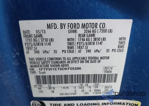 2013 Ford F-150 Fx4 z USA, uszkodzony, nr VIN 1FTFW1ET9DKF05286